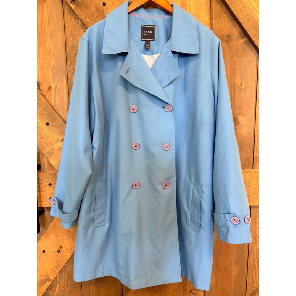 IZOD Trench Coat Women 2X Blue Excellent Double Breasted Lightweight Jacket
